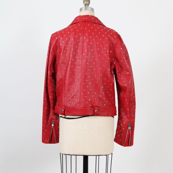 Whet Blu Claudia Red Studded Leather Jacket - Picture 2 of 3